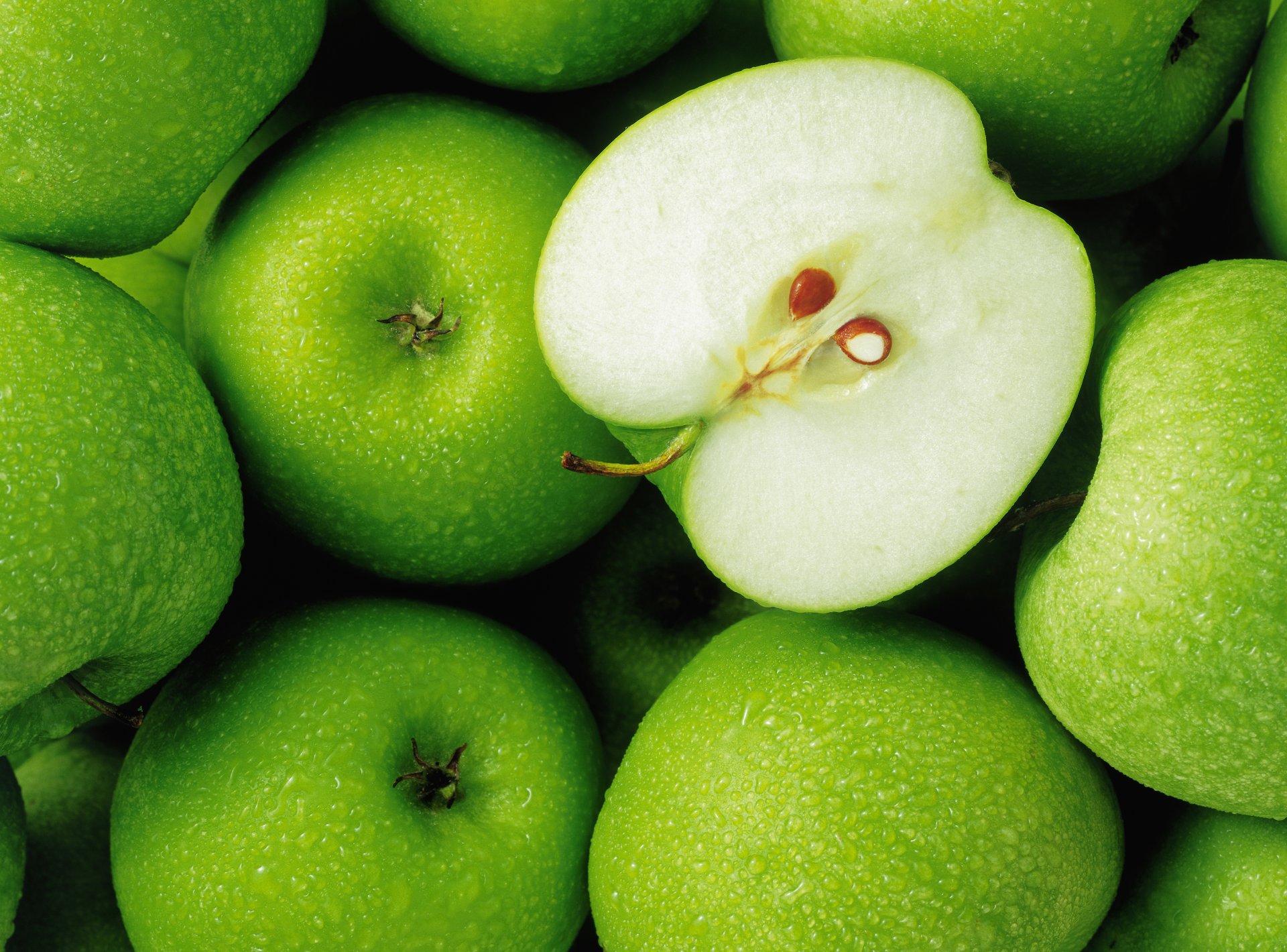 manzanas comida verde gotas