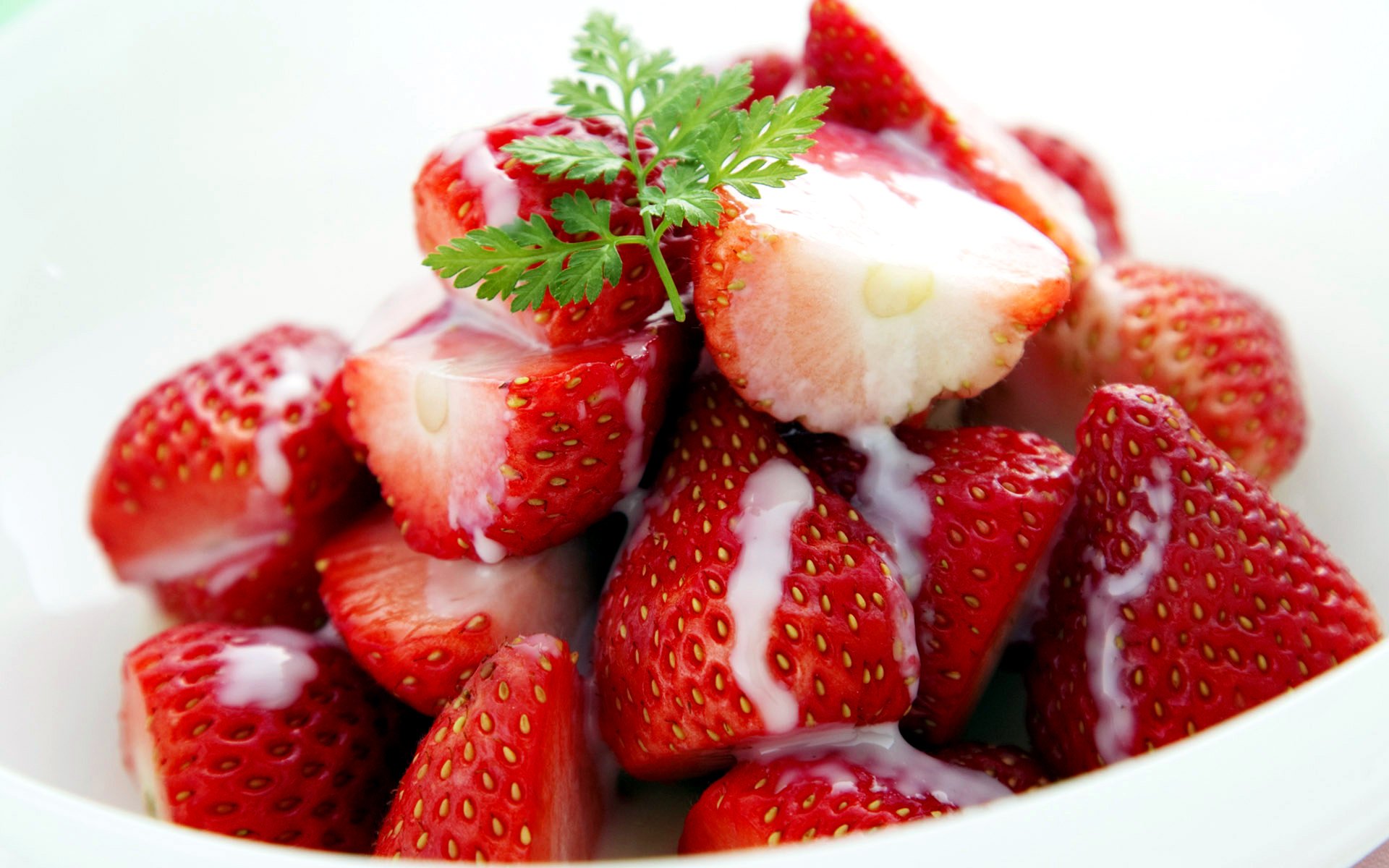 food berries strawberry cream parsley