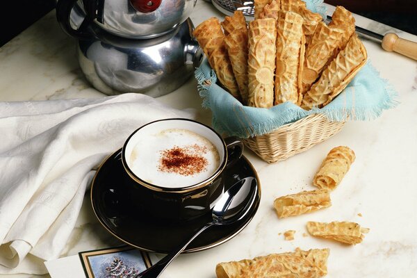 Délicieux petit déjeuner. Gaufres préférées