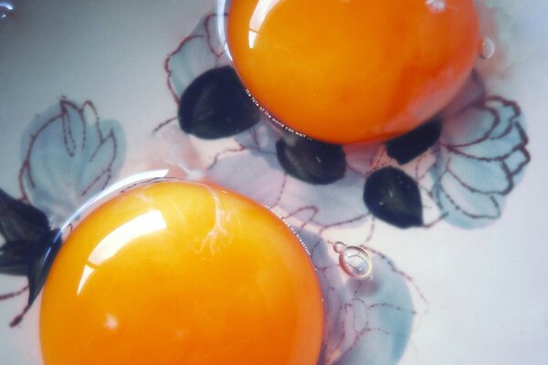 Two egg yolks raw on a plate