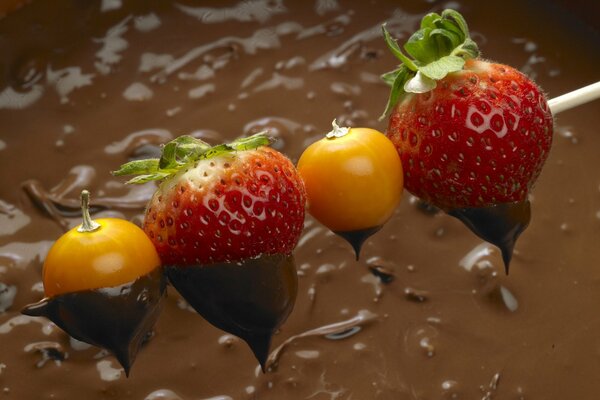 Свежые ягоды в плавленном шоколаде