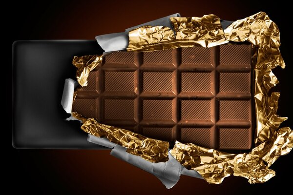 Delicious chocolate bar in foil