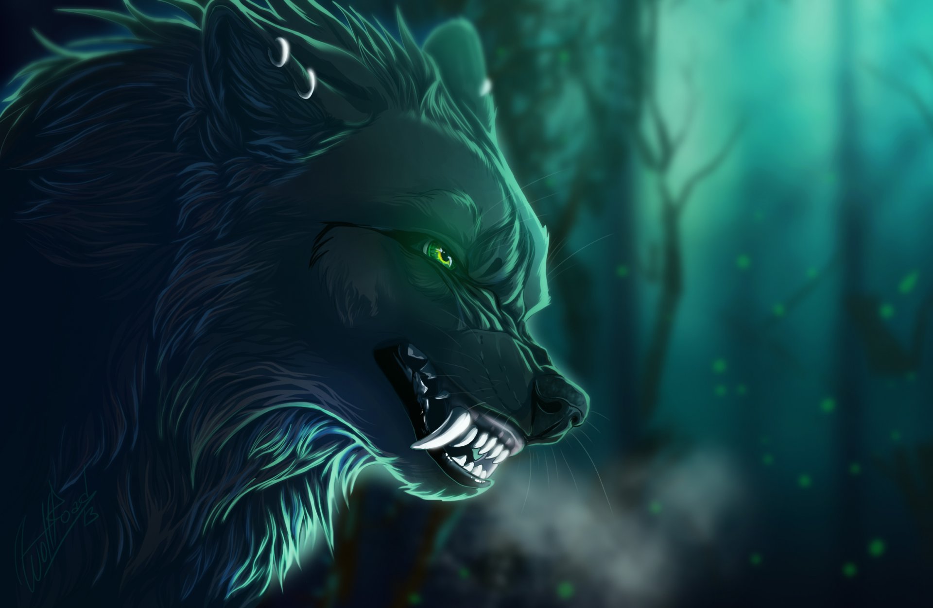 art animals wolf fall fangs view background branche