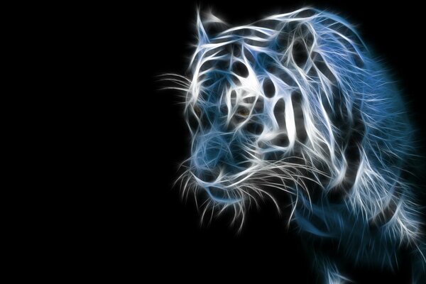 3D Tygrys i ciemny czarny tło