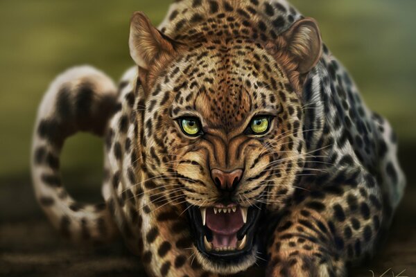 The roar of a predatory leopard art