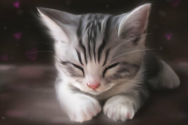 Drawing a little kitten sleeping