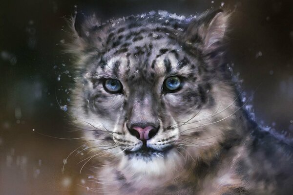 Art léopard des neiges sur fond sombre