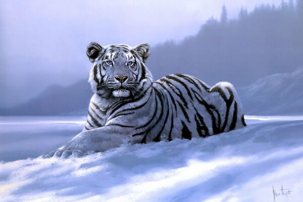 Arte del tigre siberiano nevado