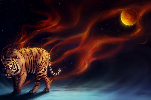 Art du tigre de feu sortant de la planète