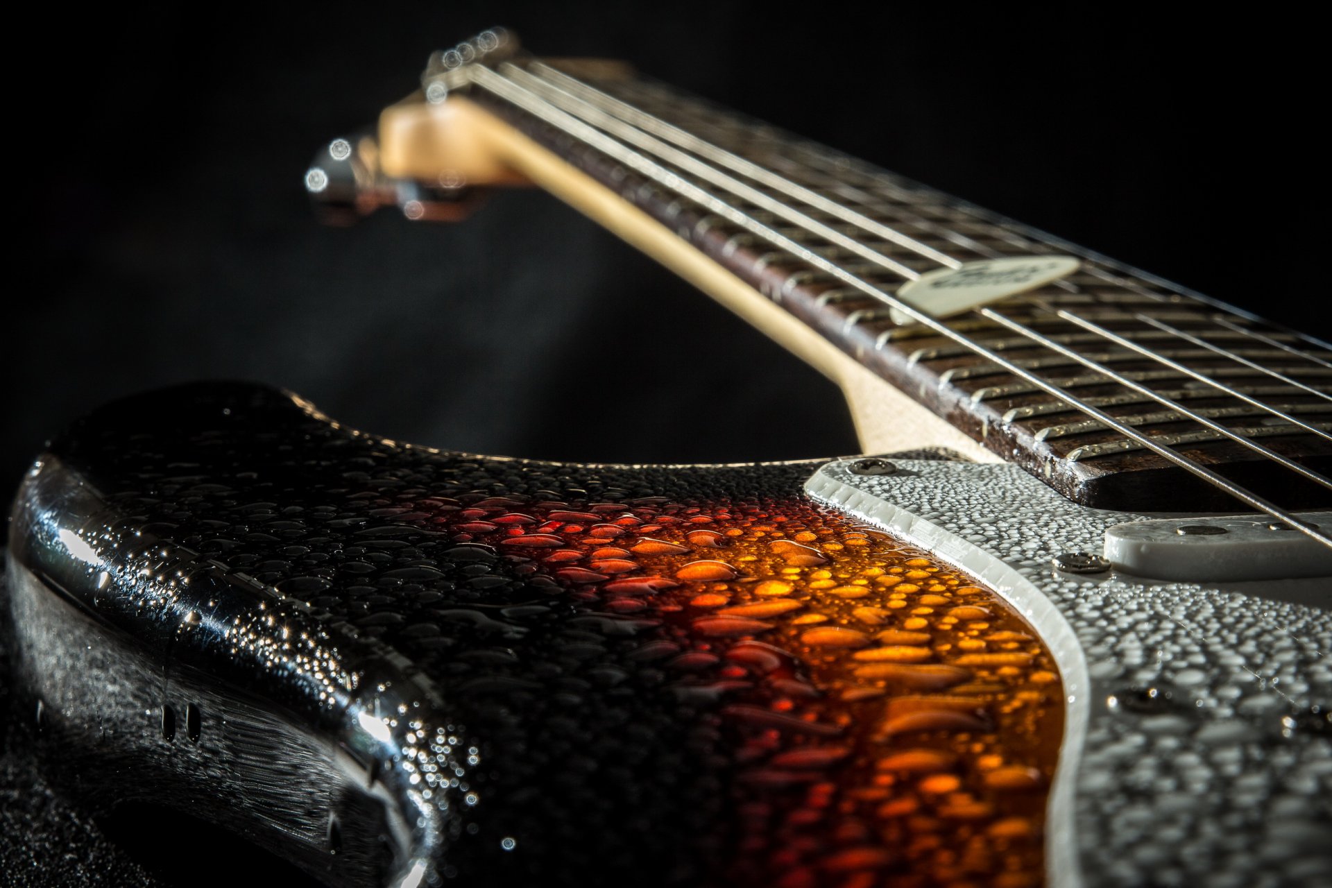 guitarra macro música gotas