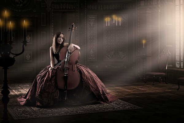 In camera d epoca ragazza con violoncello