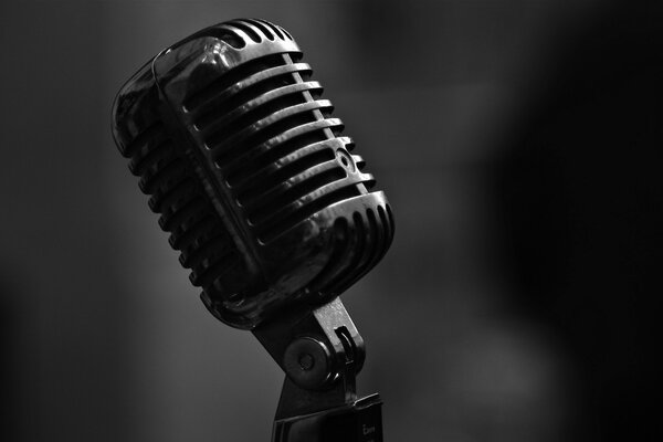 Imagen en blanco y negro del micrófono
