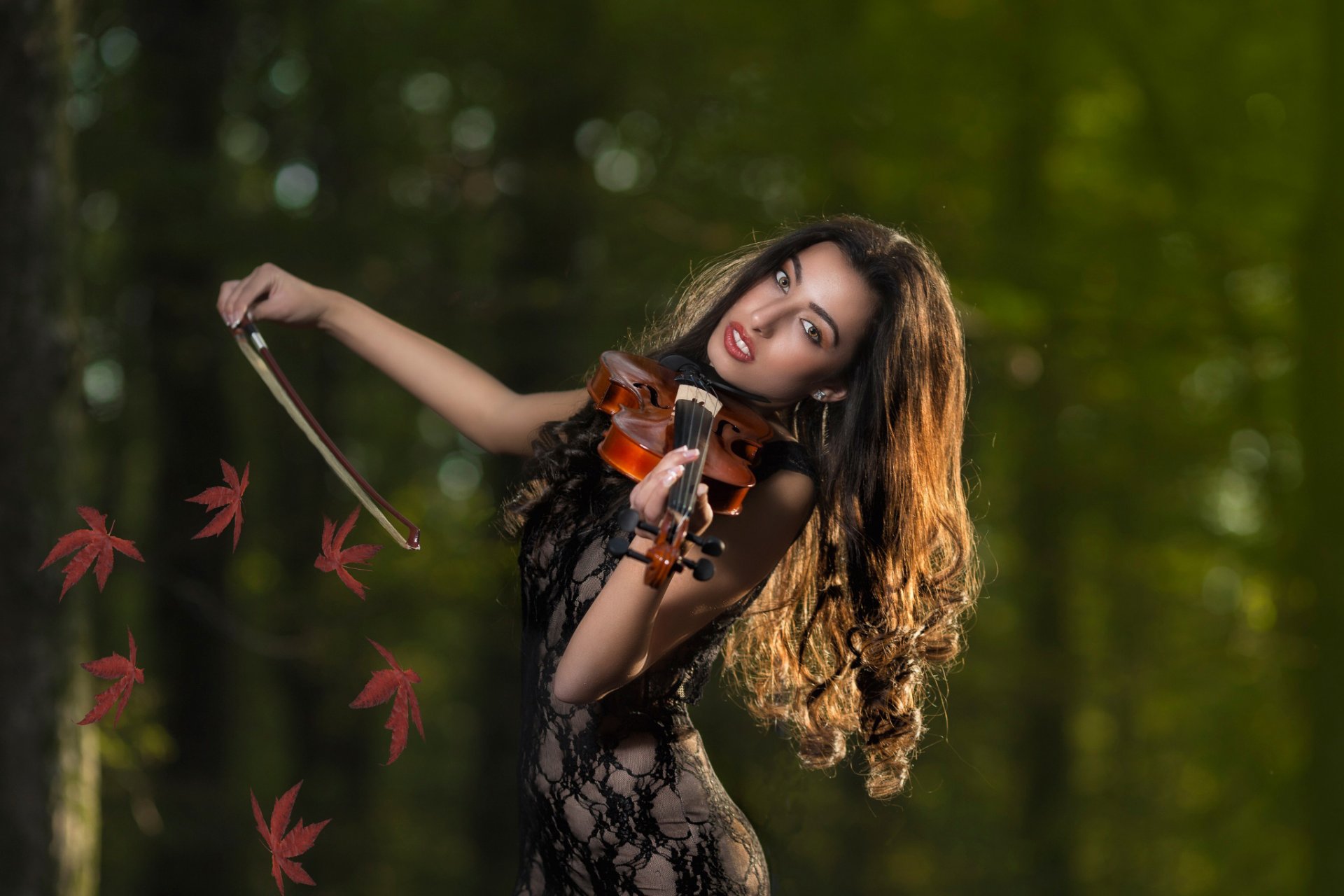 melodia autunnale violinista violino foglie