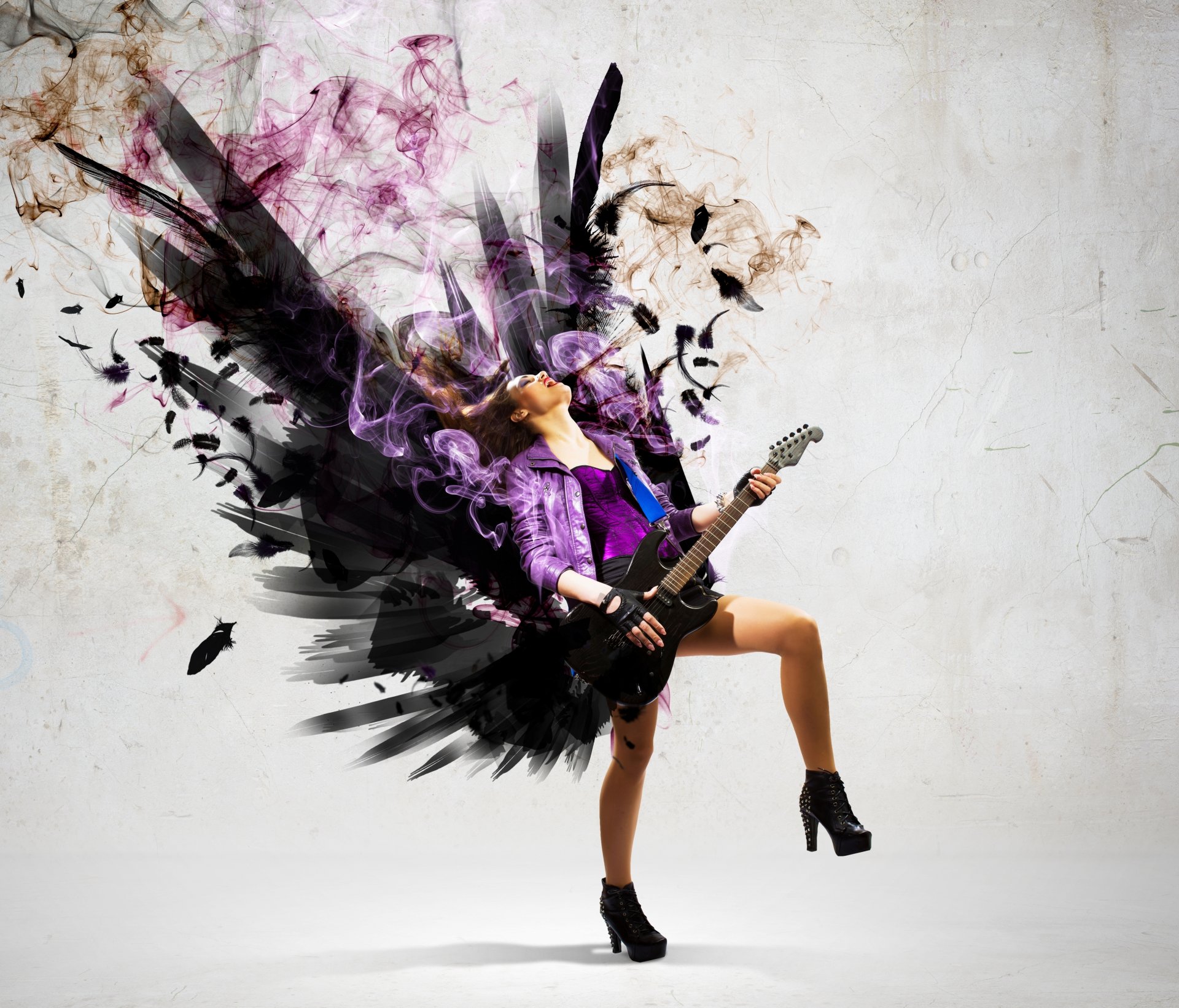 girl guitars music rock smoke wing