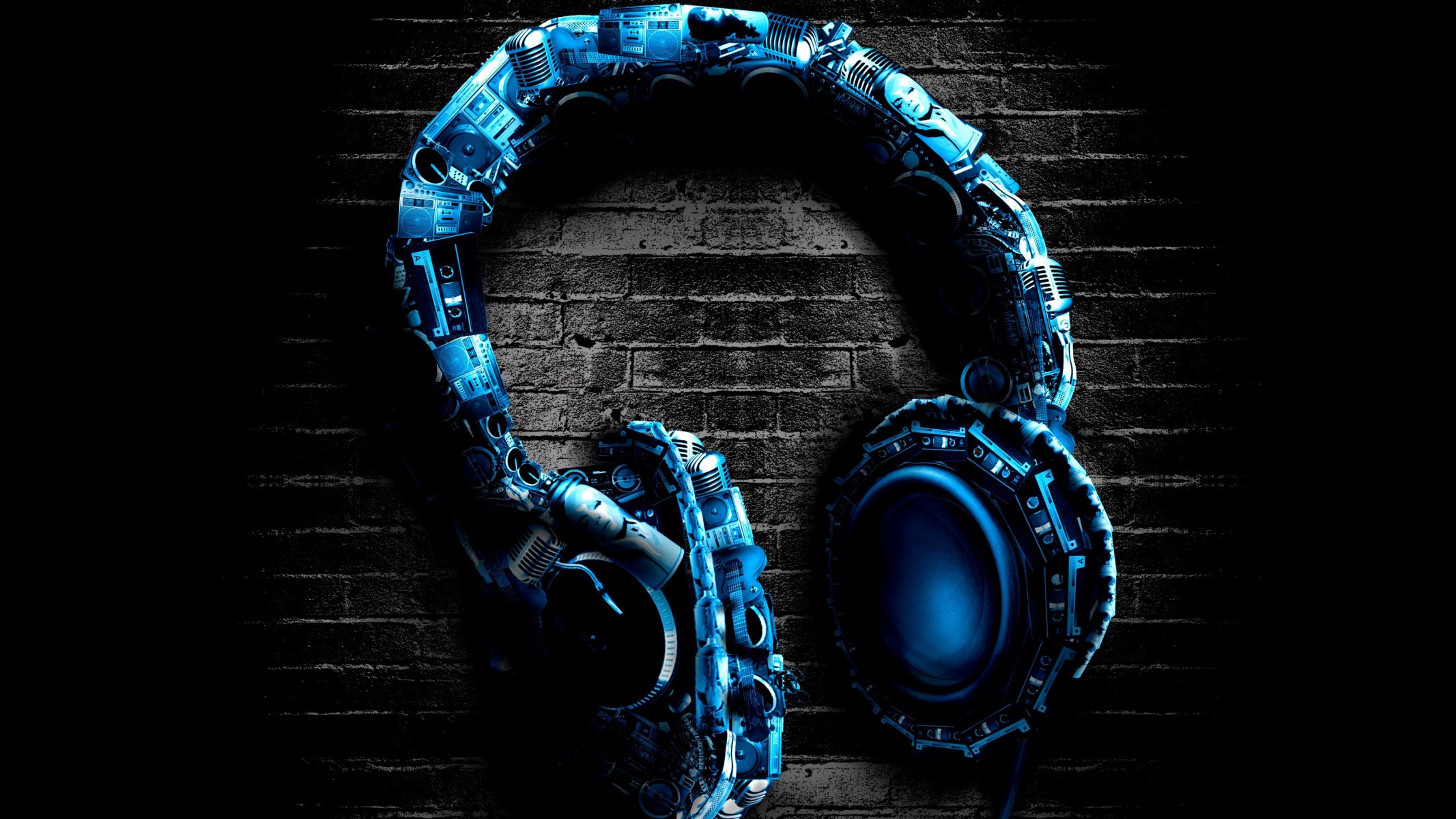 headphones car stereo blue background wall