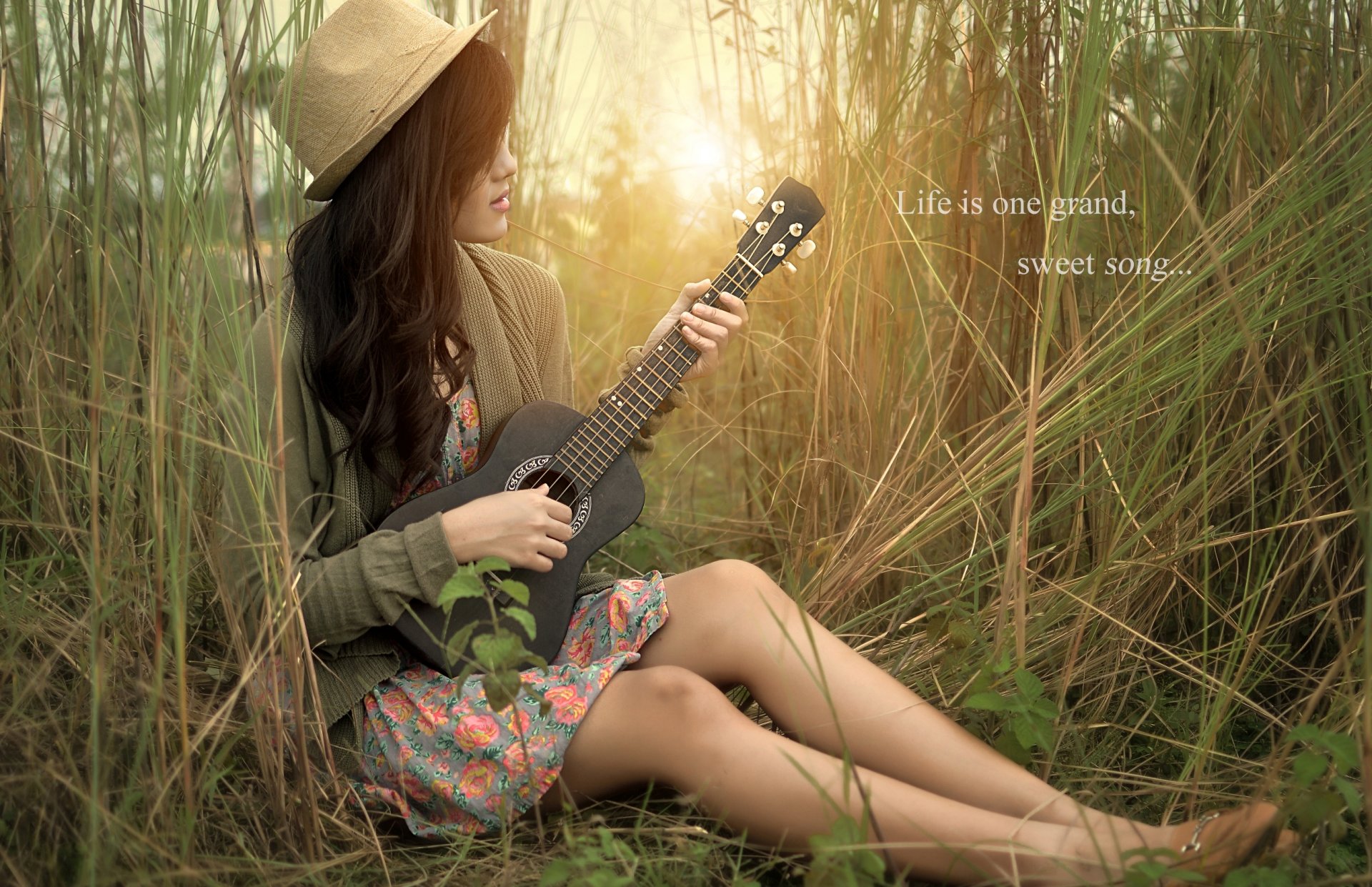 girl guitars nature music