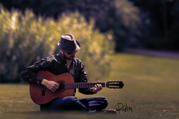 Thoughtful night guitar playing