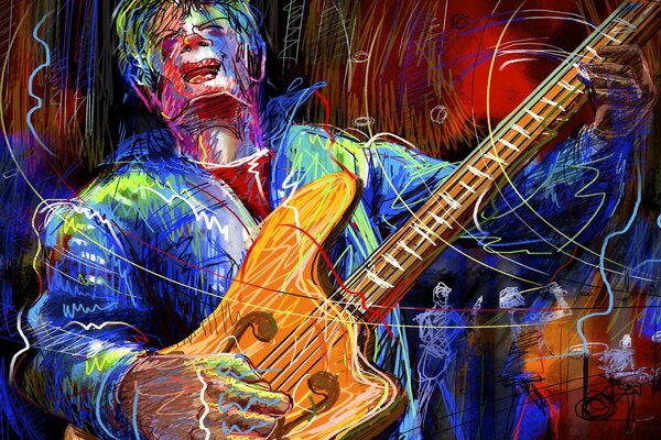 Interesante imagen en color con el guitarrista