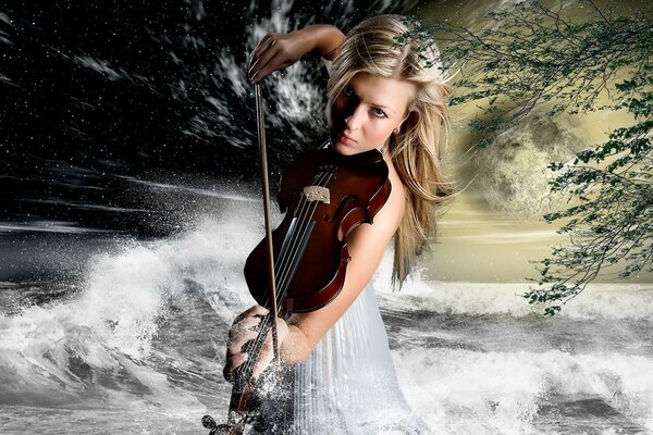 Cascada de música de chica con violín