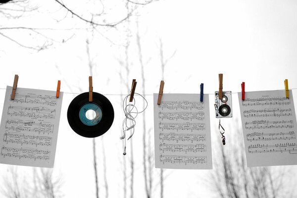 Installation de disques, cassettes et feuilles de notes