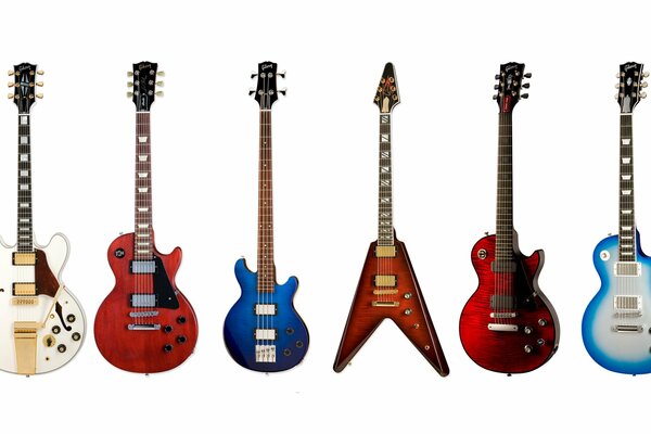 Six types of different guitars