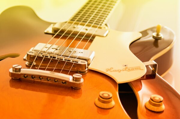 Guitar strings on a yellow background