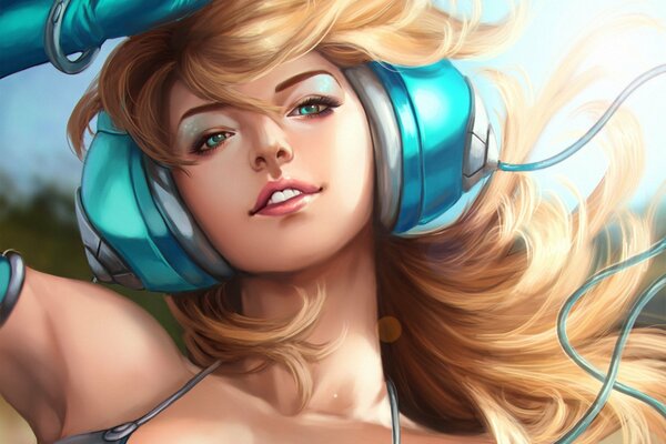 Foto arte chica en auriculares