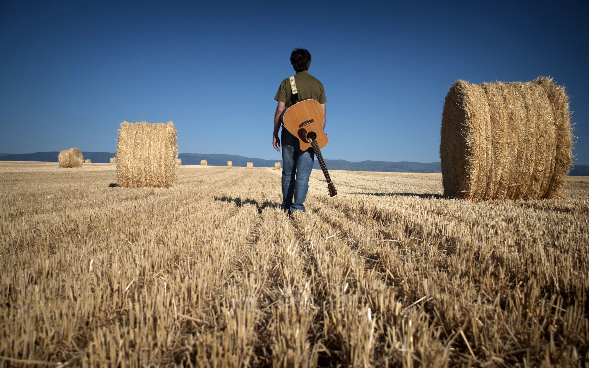 hombre campo guitarra música