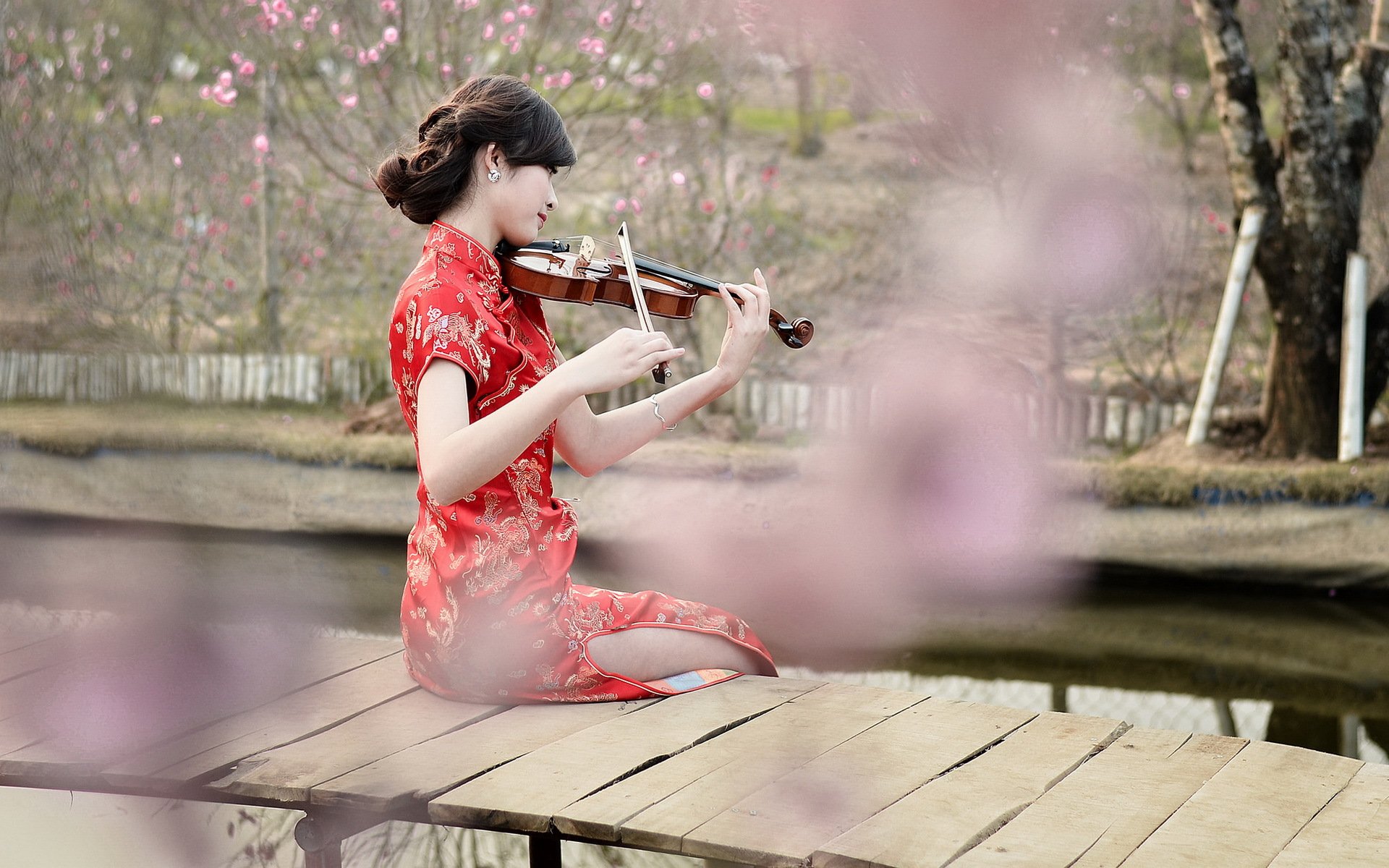 ragazza asiatica violino