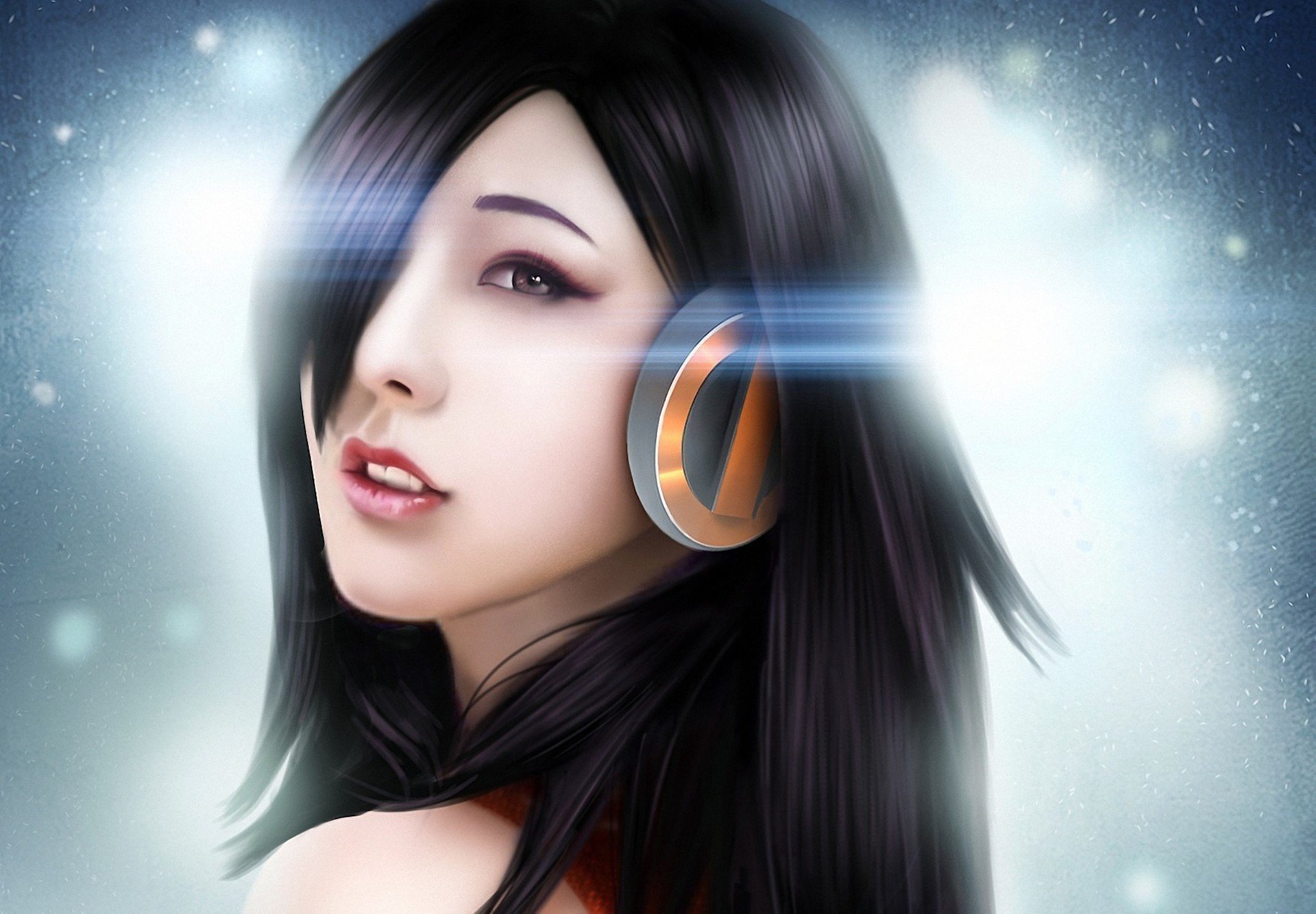 art girl asian headphones background