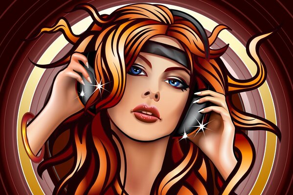 Una chica con auriculares. Dibujo vectorial