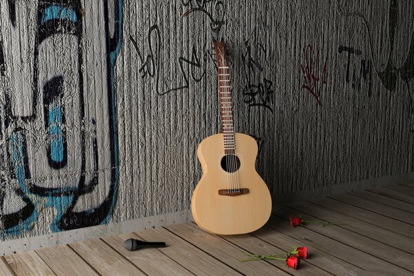 Gitara na tle ściany z graffiti