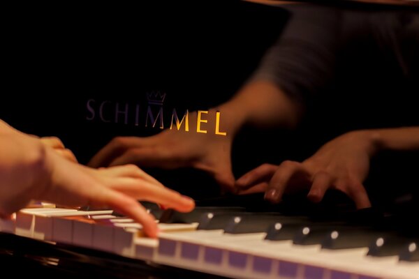 The pianist s hands on the piano keys