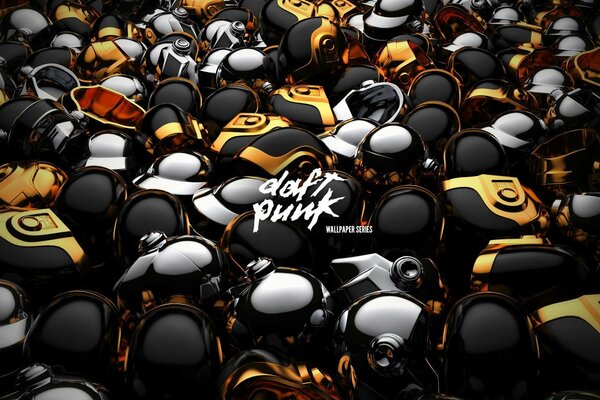 Casques noirs avec logo Daft punk jaune et noir