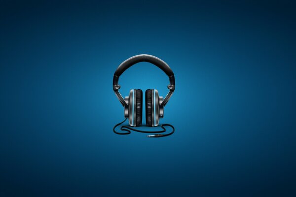 Música en auriculares sobre fondo azul