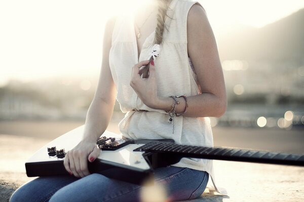 Das Mädchen mit der Gitarre. Spiel von Licht und Schatten