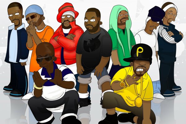 Nine drawn rappers in different poses