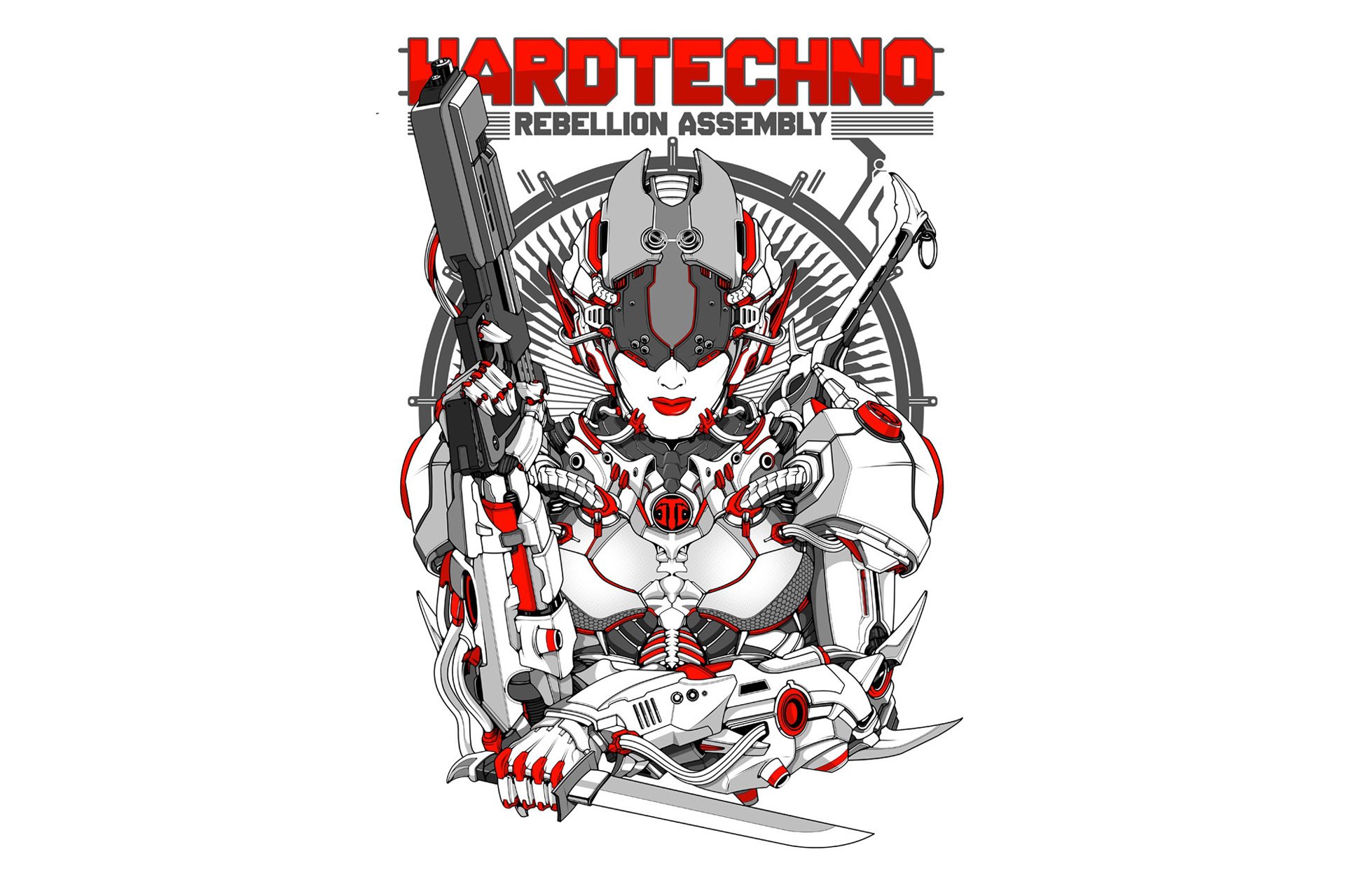 musica stile direzione hardtechno hardtechno robot cyborg armatura costume disegno vettoriale