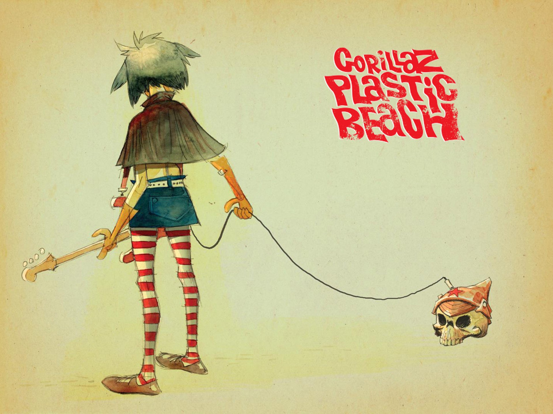 gorillaz spiaggia di plastica cranio arte tagliatelle