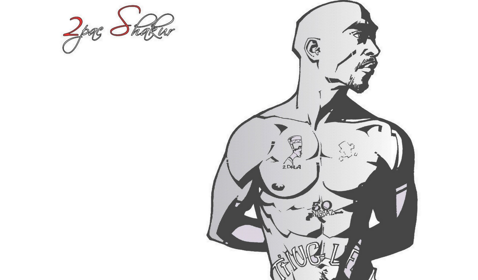 2pac tupac amaru shakur tatuaggio bianco in piedi musica hip hop rap disegno stile grande corpo