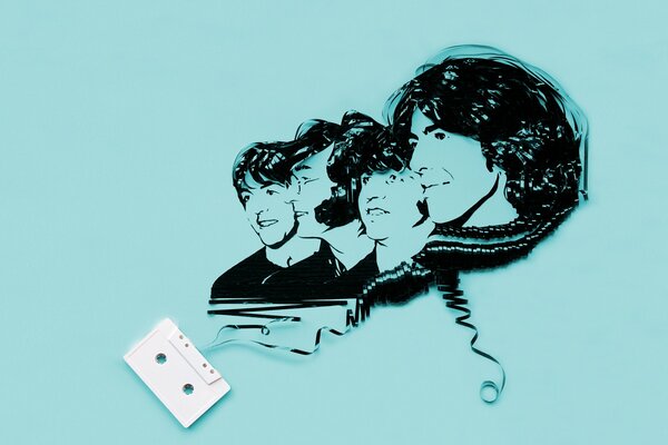 The beatles obraz z kasety magnetofonowej na niebieskim tle