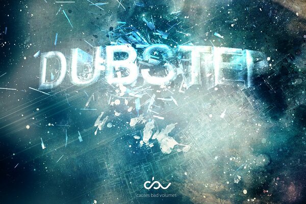 Esplosione 3D blu con scritta dubstep