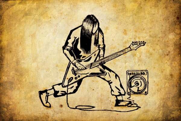 Drawing of a rock artist with a guitar