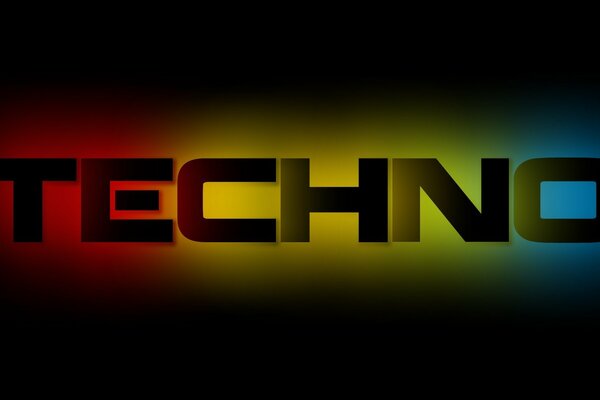 Techno letters on red, yellow, blue background