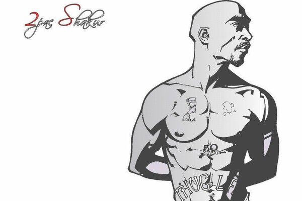 2pac body with tattoo pencil drawing