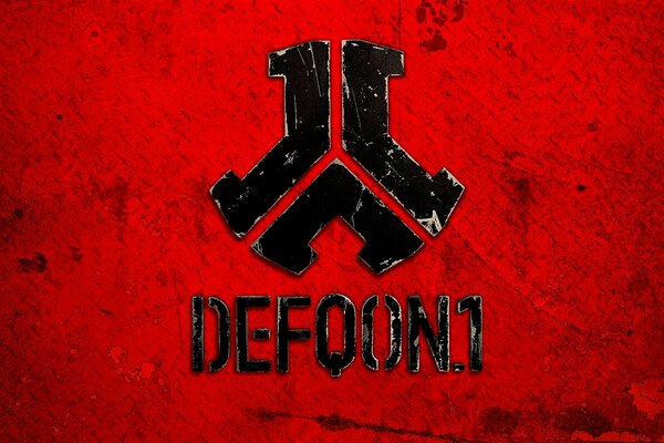 Schwarzes Defqon-Symbol 1 auf rotem Hintergrund