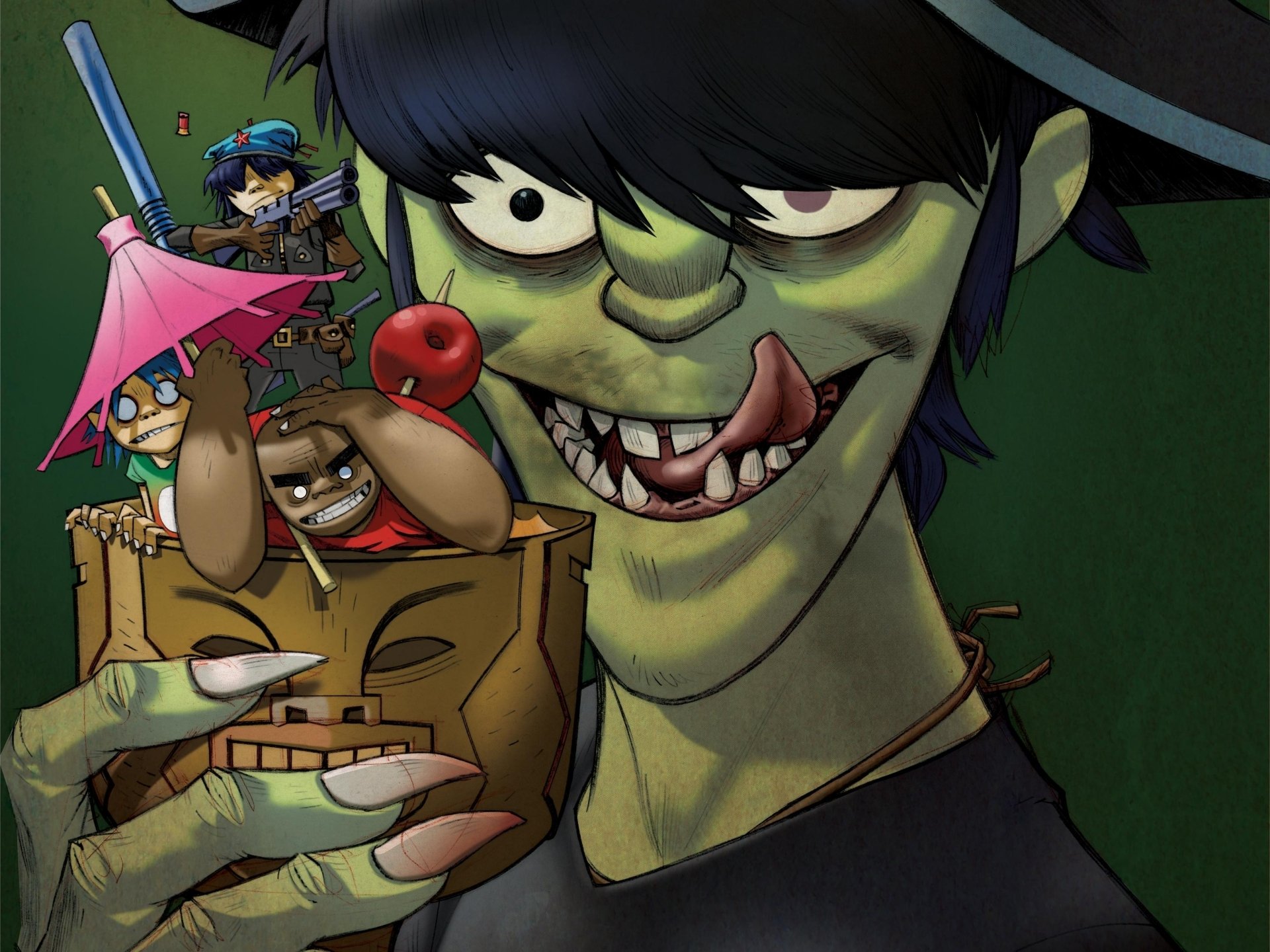 plastic beach gorillaz tagliatelle murdoch 2d russell noodle gorillaz band musica koktel ombrello