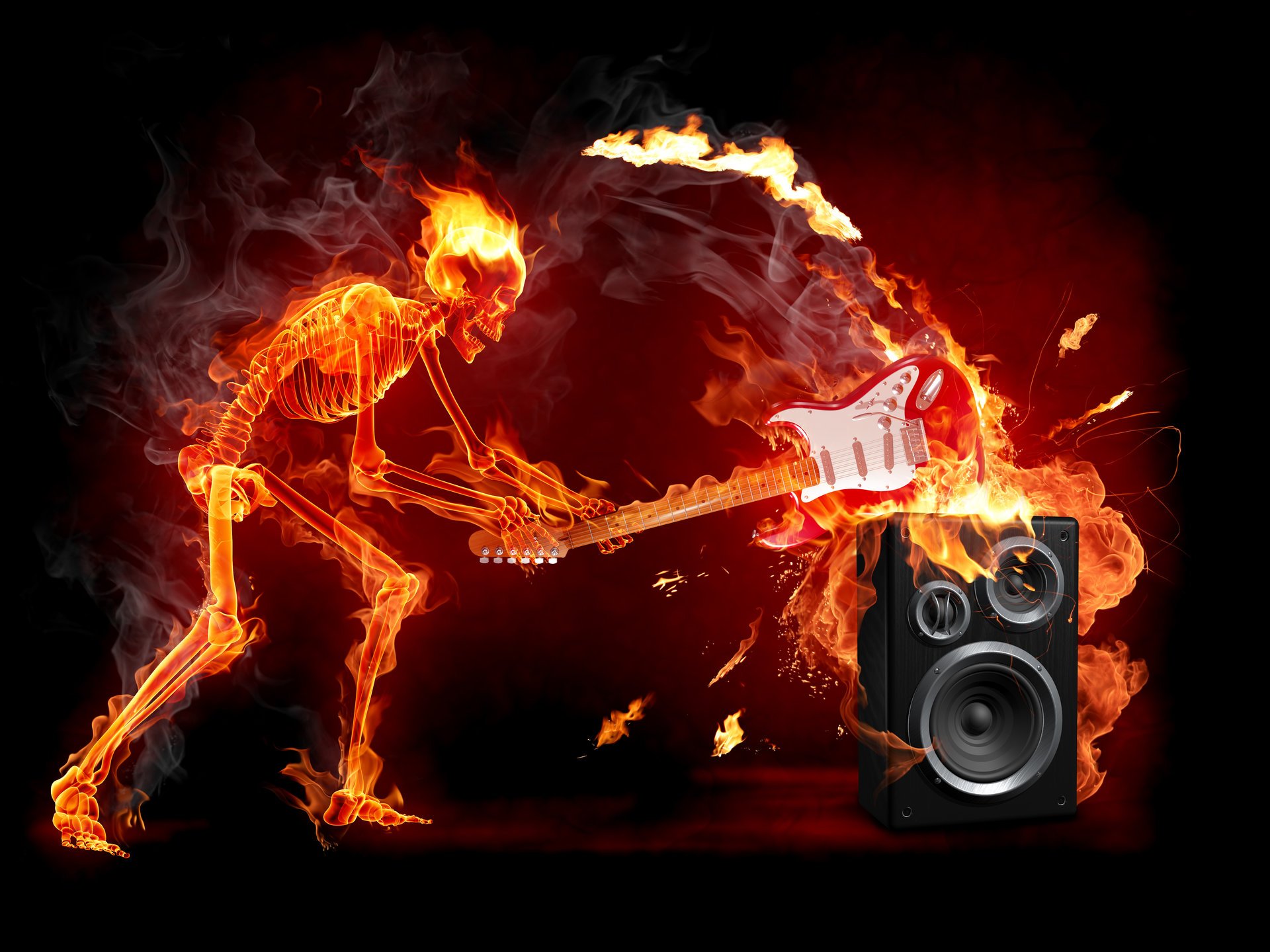 squelette guitare feu rock