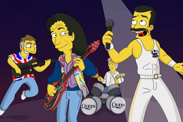 Die Queen-Band im Stil der Simpsons