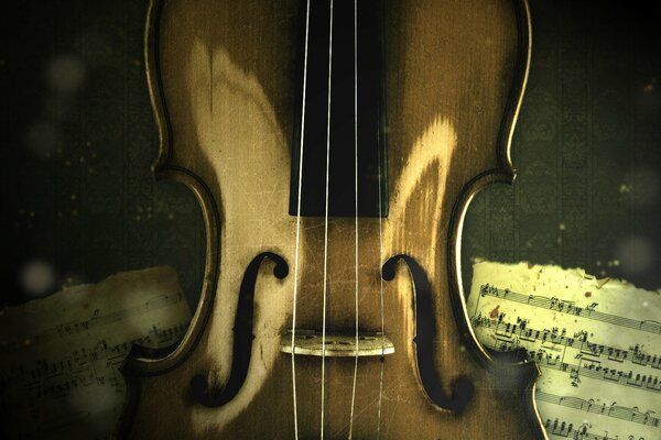 Violino figurato su sfondo di note